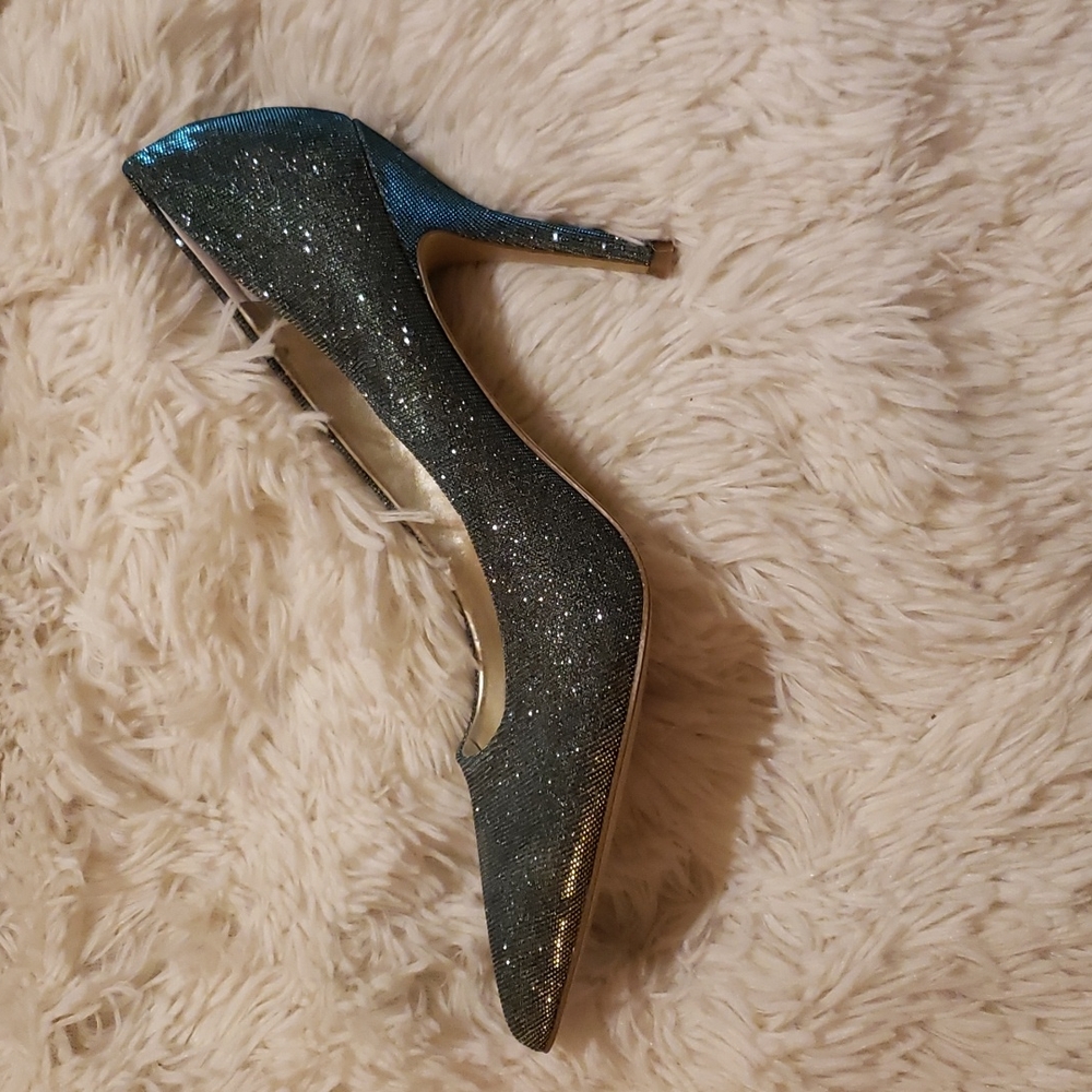 Women's teal/gold glitter heel